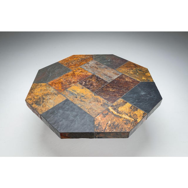 Large Octagonal Coffee Table with Multicoloured Slate Top, 1980s For Sale - Image 6 of 13