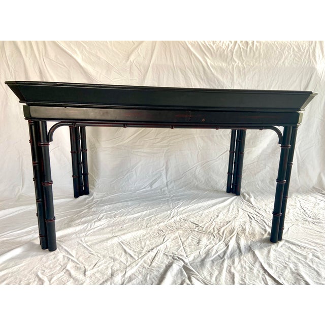 Vintage Baker Furniture Faux Bamboo With Fretwork Asian Chinoiserie Tray Table For Sale In Naples, FL - Image 6 of 11