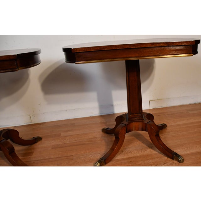 Wood 1910s Pair of Antique English Regency Mahogany Banded Walnut Side Tables End Tables For Sale - Image 7 of 18