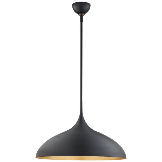 Agnes Large Pendant in Matte Black with Gild Interior Designer: AERIN Fixture Height: 13.5" Min. Custom Height: 21" O/A...