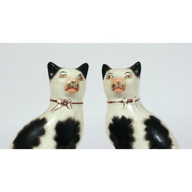 Staffordshire Pair of Staffordshire Pottery Seated Cats on Cushions For Sale - Image 4 of 12