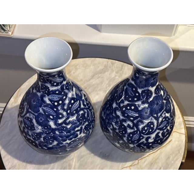 Ceramic Blue and White Porcelain Vases - A Pair For Sale - Image 7 of 8