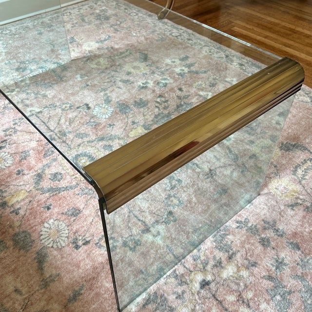 Leon Rosen 1970s Leon Rosen for Pace Waterfall Style Glass Coffee Table For Sale - Image 4 of 8