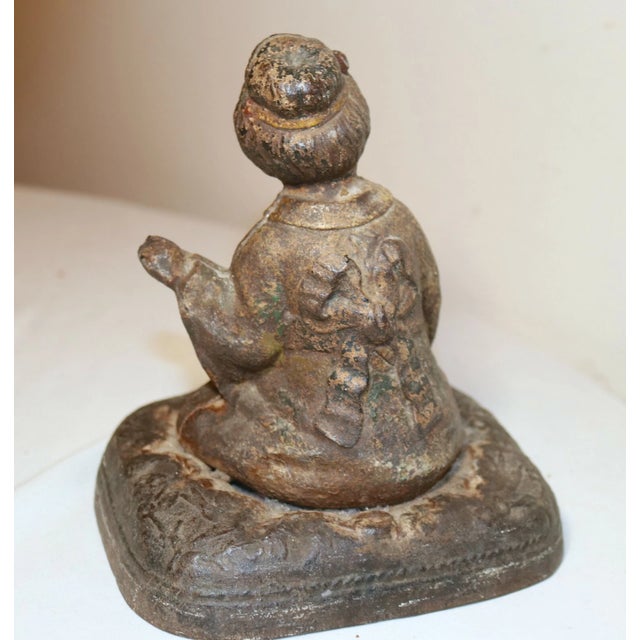 1920s Rare Antique Hubley Cast Iron Japanese Girl Instrument Heavy Figural Doorstop For Sale - Image 5 of 12