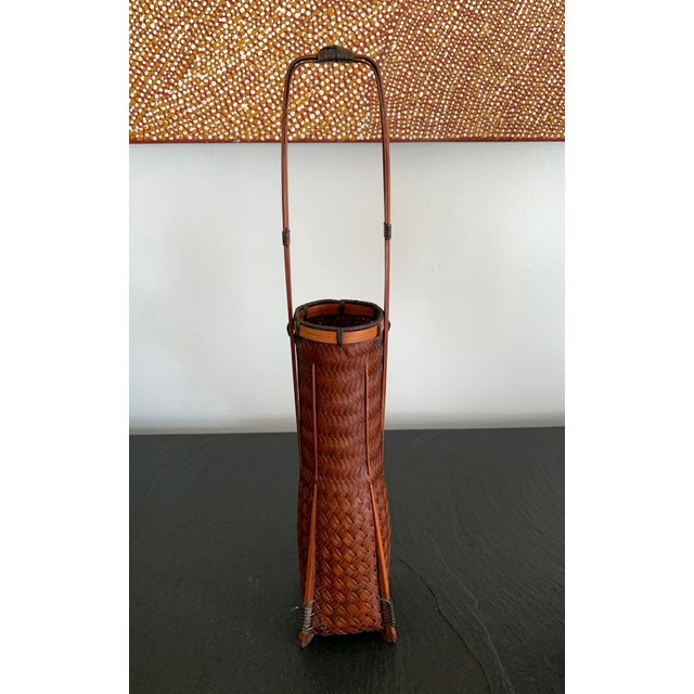 Wood Elegant Japanese Lacquered Ikebana Bamboo Basket For Sale - Image 7 of 15