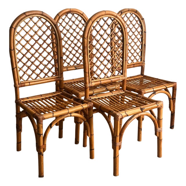 Mid-Century Bamboo and Rattan Chairs, 1960s, Set of 4 For Sale