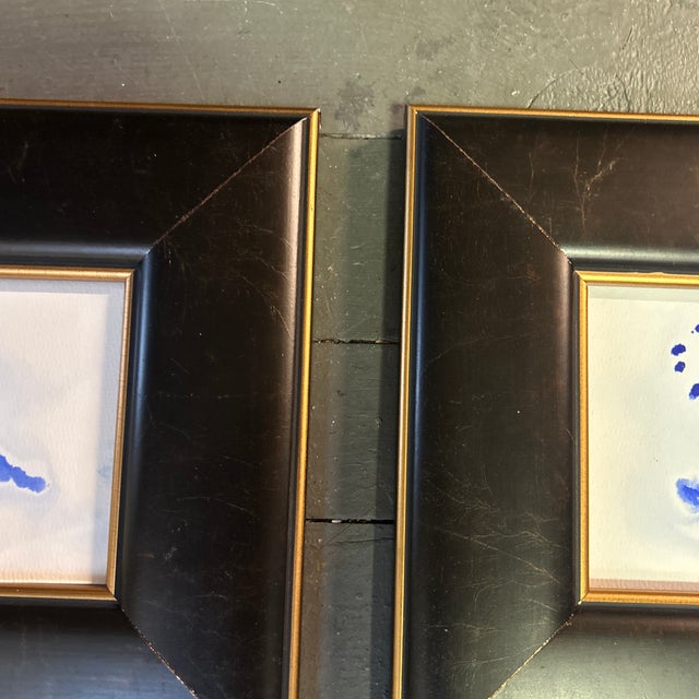 Two Contemporary Original Abstract Dancing Figures Blue Ink Watercolor Paintings - Set of Two For Sale - Image 4 of 7