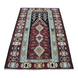1980s Mid-Century Burgundy Flamestich Kilim Rug For Sale