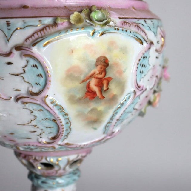 1890 Duplex Louis XV Meissen School Porcelain Oil Lamp Base With Cherubs For Sale - Image 13 of 13