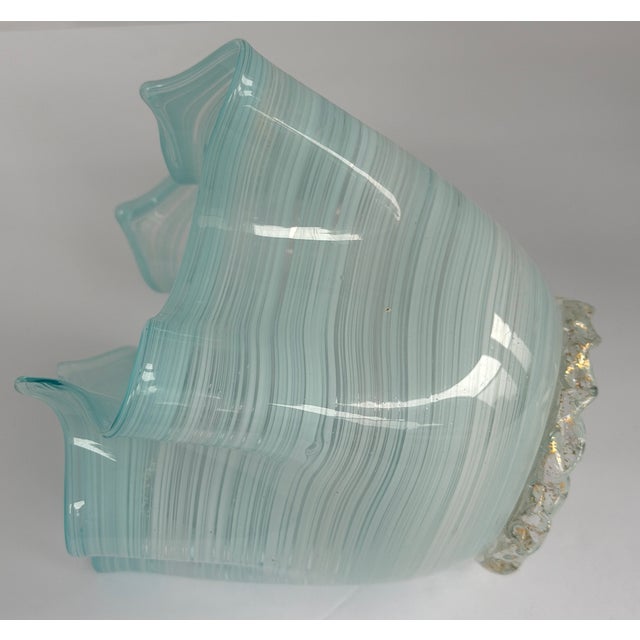 Abstract Vintage Murano Celadon Aqua Fazzoletto Handkerchief Art Glass Vase For Sale - Image 3 of 13