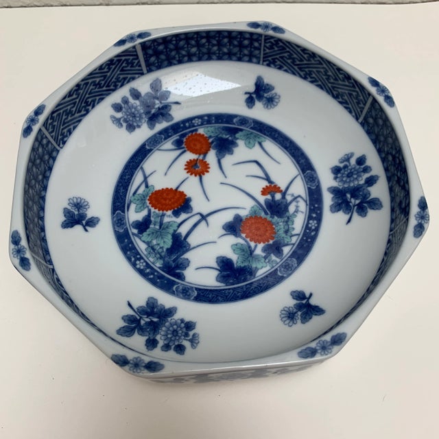 Elegant vintage Japanese ceramic serving or decor tray with floral and geometric design patterns.