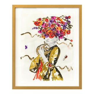Bunny I - Colorful Floral Figurative Feminine Surrealist Framed Original Artwork by Carlos Gamez De Francisco For Sale