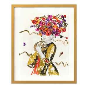 Bunny I - Colorful Floral Figurative Feminine Surrealist Framed Original Artwork by Carlos Gamez De Francisco