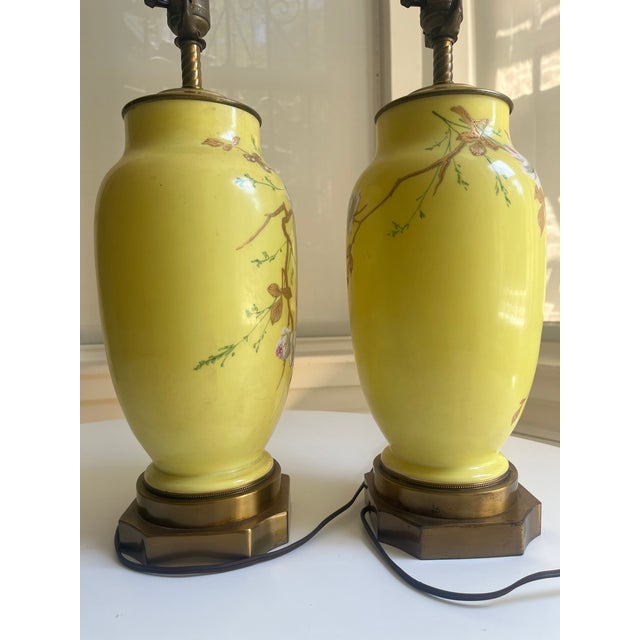 Glass Mid 20th Century Baccarat Style Yellow Opaline Glass Japonisme Lamps, Signed Baccarat - a Pair For Sale - Image 7 of 18