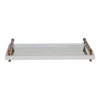 Port 68 Cairo Cream Faux Shagreen Mirrored Tray With Aged Brass Bamboo Handles For Sale