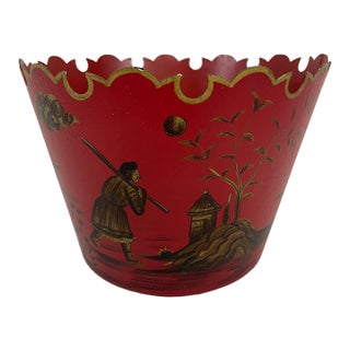 1950s-70s Chinoiserie Red Toleware Cachepot or Jardiniere For Sale