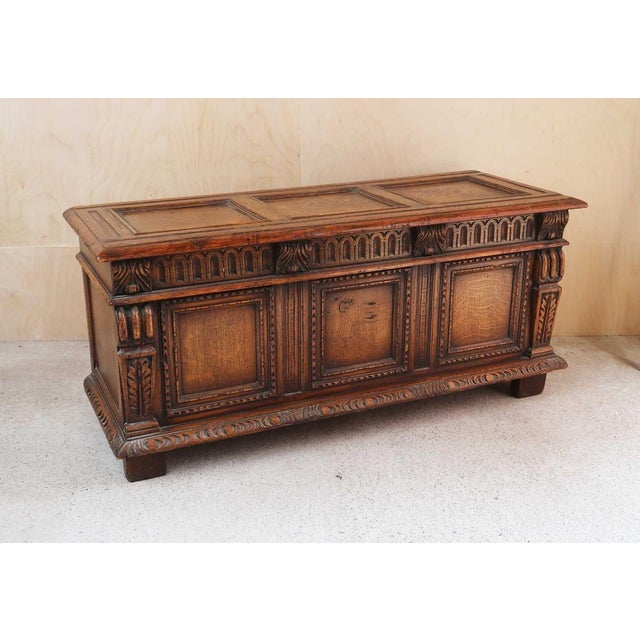 Small Renaissance Style Carved Oak Blanket Chest, 1920 For Sale - Image 3 of 8