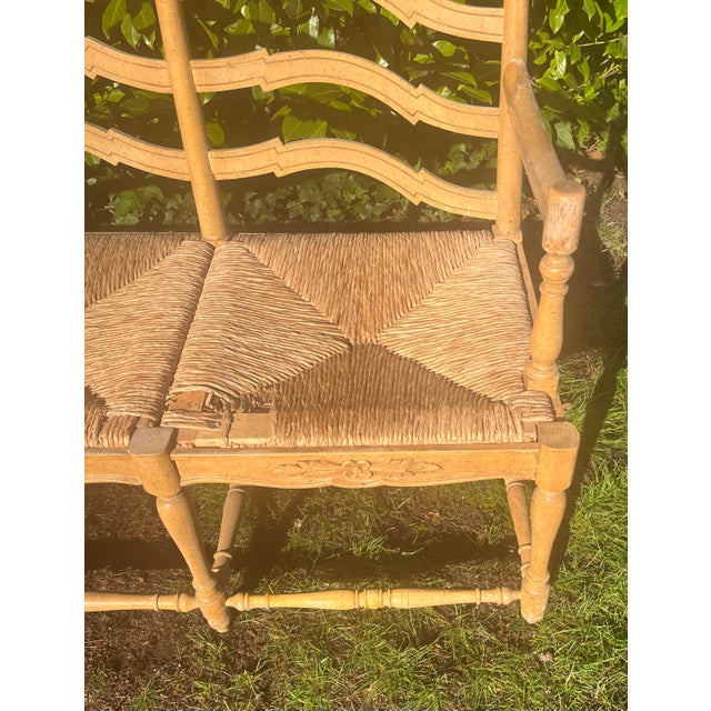Textile Country French Bench Settee Canned Rush Seats Vintage For Sale - Image 7 of 10