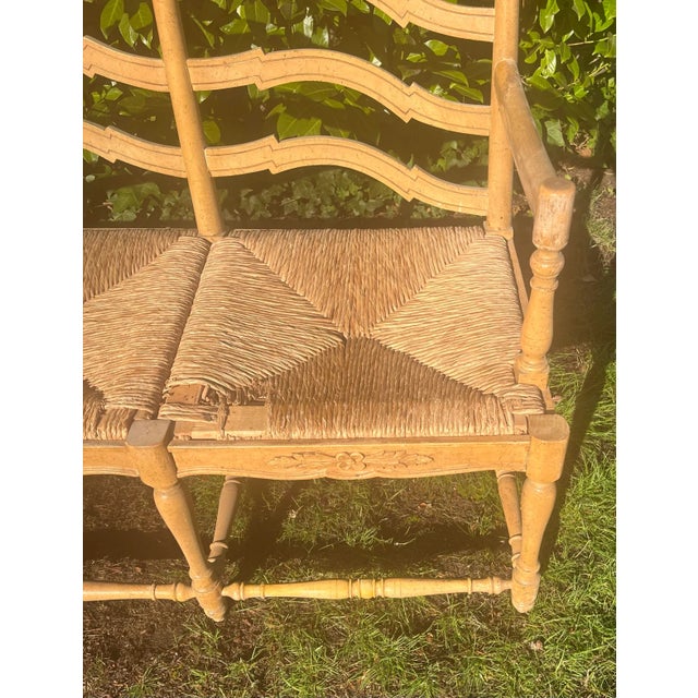 Textile Country French Bench Settee Canned Seats Vintage For Sale - Image 7 of 10