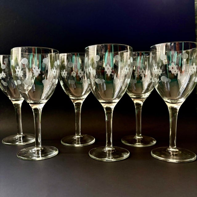 A beautiful set of 6 vintage goblets by Standard Glass Company, featuring the classic Criss Cross and Punties pattern...