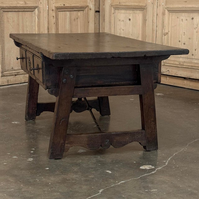 Rare 17th Century Rustic Spanish Walnut Coffee Table With Wrought Iron For Sale - Image 9 of 18