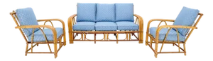 New Linen Upholstery Three Seater Sofa Bamboo Sofa & Pair of Club Chairs