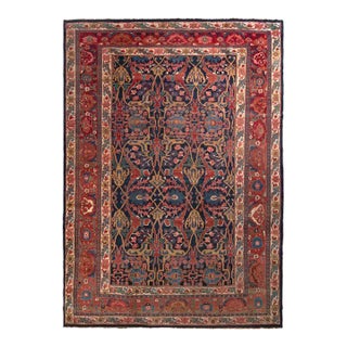 Hand-Knotted Antique Bidjar Rug in Red and Blue Floral Pattern For Sale