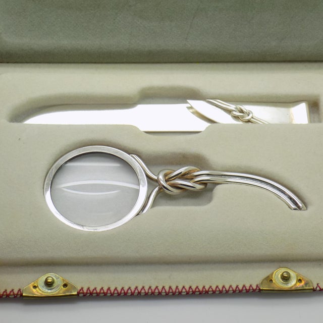 Vintage Italian Handmade Genuine Silver Paper Knife and Magnifier Desk Set For Sale - Image 6 of 18