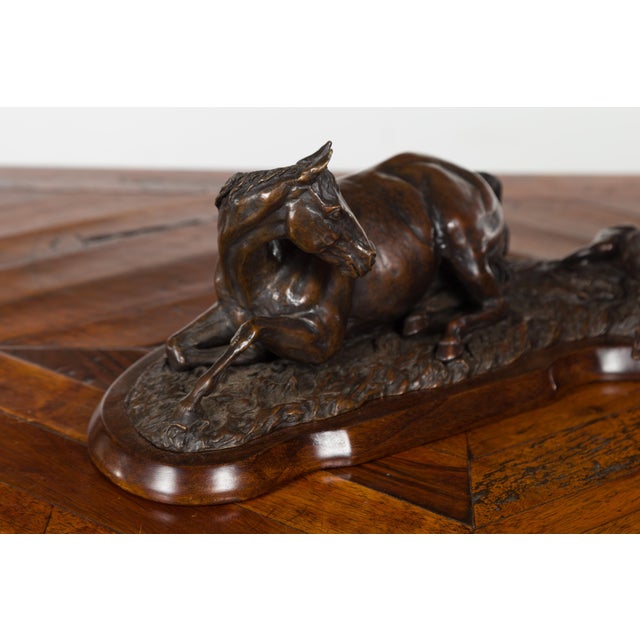 Brown Signed Suzanne Fiedler Cast Bronze Sculpture of a Mare and Her Foal Dated 1974 For Sale - Image 8 of 11