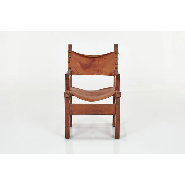 Early 20th Century Spanish Hand-Crafted Oak & Cognac Studded Leather Dining Chairs- Set of 8 For Sale - Image 4 of 12