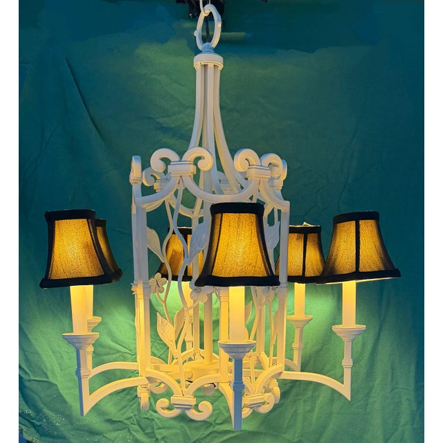 Metal Vintage 6-Light Palm Beach Regency Floral Pagoda-Style Chandelier For Sale - Image 7 of 12