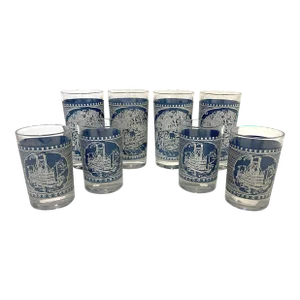 Mid Century Corinthian Blue Glassware Set- Set of 8