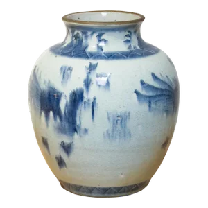 Large Blue & White Crackled Porcelain Jar