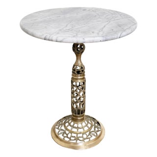 Vintage French Style Marble Top Brass Filigree Table For Sale