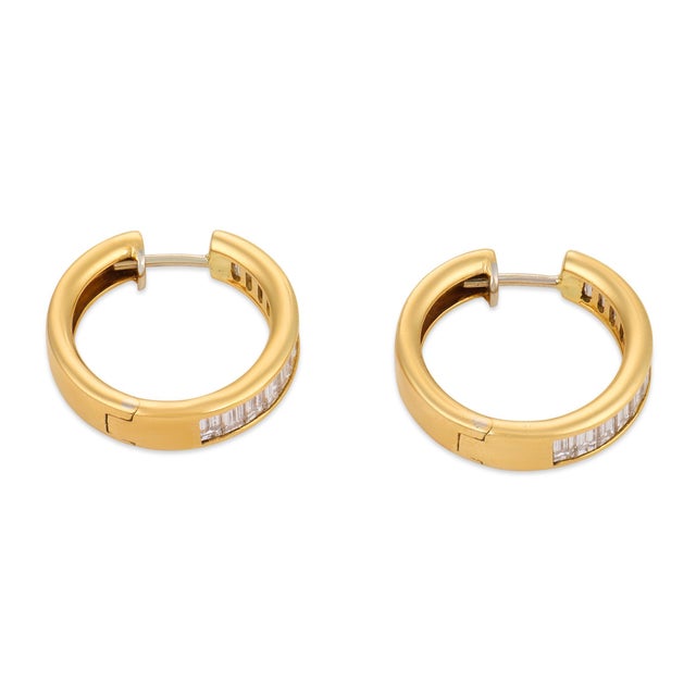 Vintage 1.90 Carat Diamond 18k Yellow Gold Hoop Earrings, A Pair For Sale - Image 4 of 7