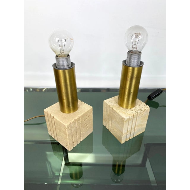 Travertine Marble & Brass Table Lamp from Fratelli Mannelli, Italy, 1970s For Sale - Image 15 of 17