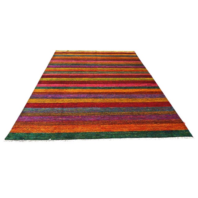 Indian Modern Sari Silk Ikat 9x12 Vibrant Multicolor Handmade Area Rug #9902755 For Sale - Image 4 of 6