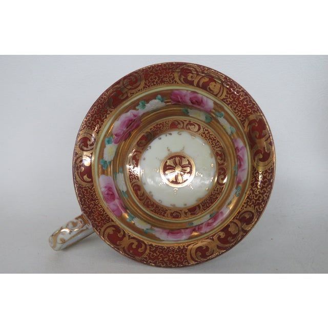 White Mogi Momonoi Gold Burgundy Bone China Flower Tea Cup & Saucer Set 4653b For Sale - Image 8 of 18