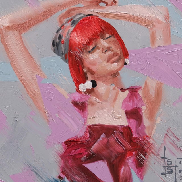 Abstract A New Rhythm 2 by Stefan Smit | Oil Painting of a dancer with vibrant colors and abstract shapes For Sale - Image 3 of 5