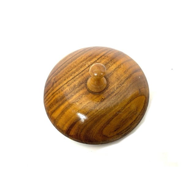 Chestnut Set of 2, 1960s Hand Crafted Mixed Wood Apple and Pear Lidded Jars For Sale - Image 8 of 12