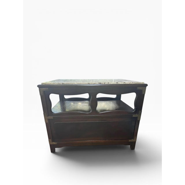 1960s John Widdicomb Bedside Table With Travertine Top and Brass Detailing For Sale In West Palm - Image 6 of 14