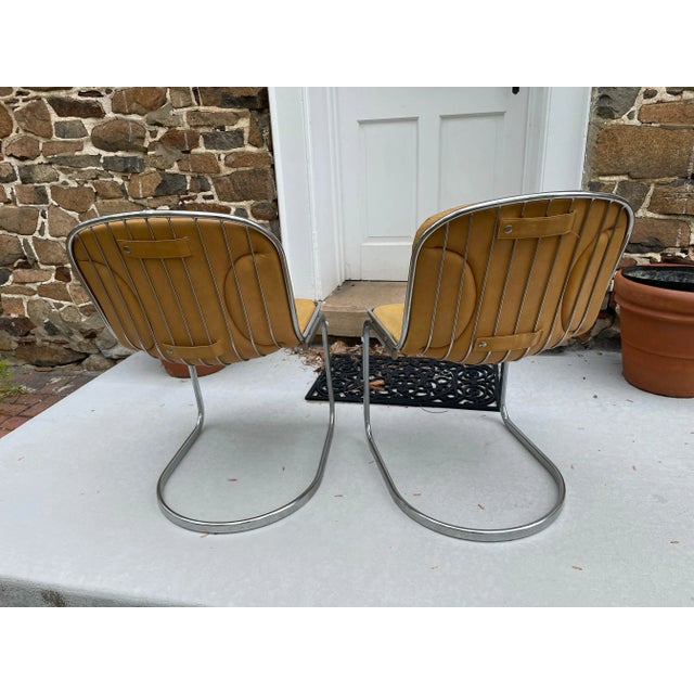 Mid-Century Modern Vintage 1970s Space Age Chairs Chromed Steel Leather Gastone Rinaldi Attributed Italy Set of 2 For Sale - Image 3 of 5