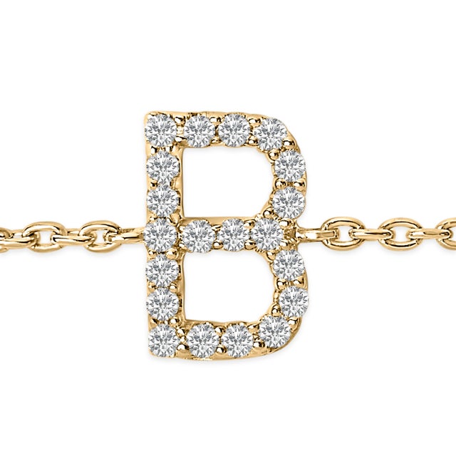 Contemporary 10K Yellow Gold Diamond Accent "B" Initial Charm and Link Bracelet For Sale - Image 3 of 6
