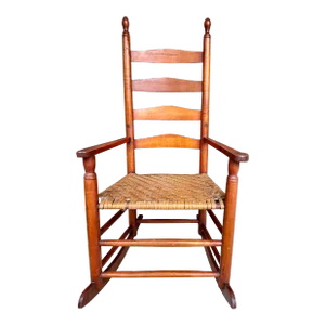 Early 20th Century Antique Shaker-Style Tiger Maple/Maple Rocking Chair With Splint Seat