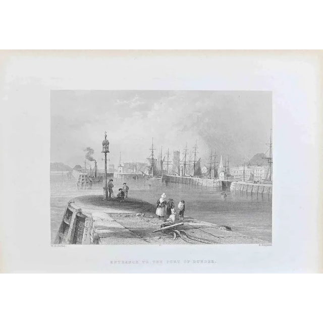 Entrance to the Port of Dundee is an etching realized in 1845 by W. H.Bartlett. Signed on the plate. Titled on the lower...