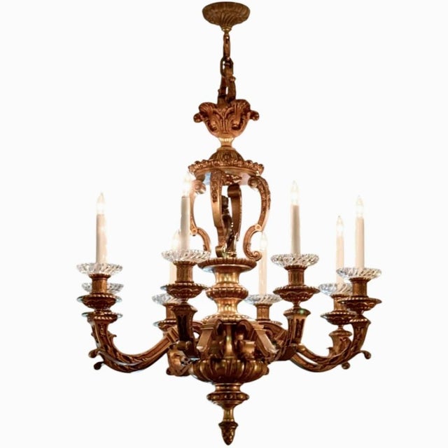 A very fine solid bronze cast chandelier with eight candle arms, an impressive form based on 17th century antique Baroque...