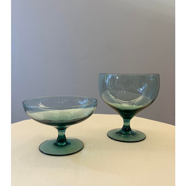 Mid-Century Modern 1950s Russel Wright Morgantown Glassware Set of 13 in “Seafoam” - Pinch Base Tumblers & Sherbets - 13-Piece For Sale - Image 3 of 10