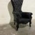 French Rococo Style Tufted Black Leather Throne Chair For Sale - Image 4 of 8
