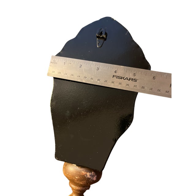 1950s Hand Painted Venetian Rustic European Coat of Arms Mirrored Shield Wall Bracket Candle Sconces - a Pair For Sale - Image 9 of 10