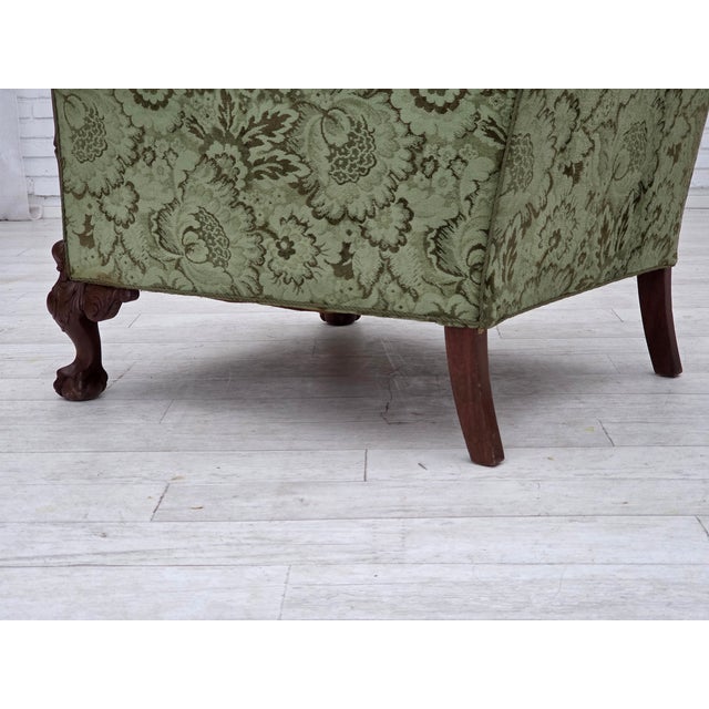 Danish Armchair in Green Velour and Carved Oak, 1950s For Sale - Image 15 of 18